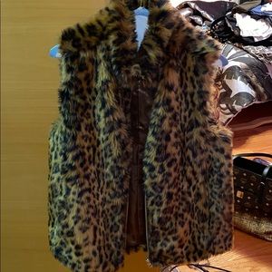 J Crew fuzzy leopard print vest